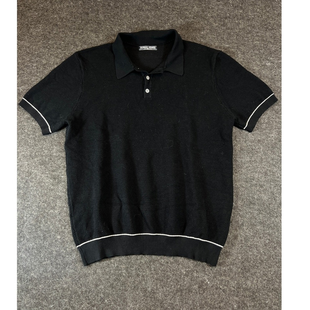 PJ Paul Jones Polo Shirt Mens XL Black Textured Knit Golf Performance Preppy